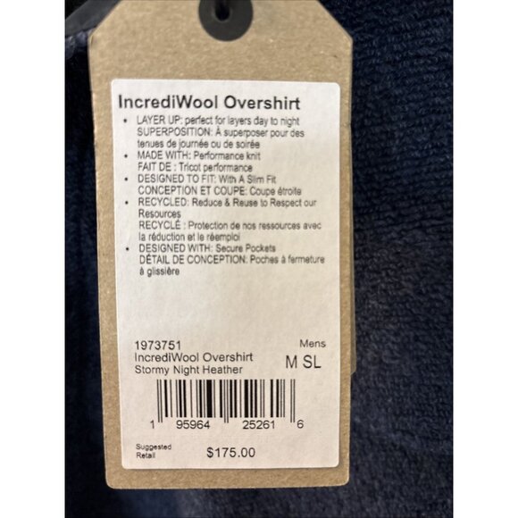 prAna IncrediWool Overshirt Men's Medium Stormy Night Heather Slim NWT MSRP $175 - Picture 6 of 12